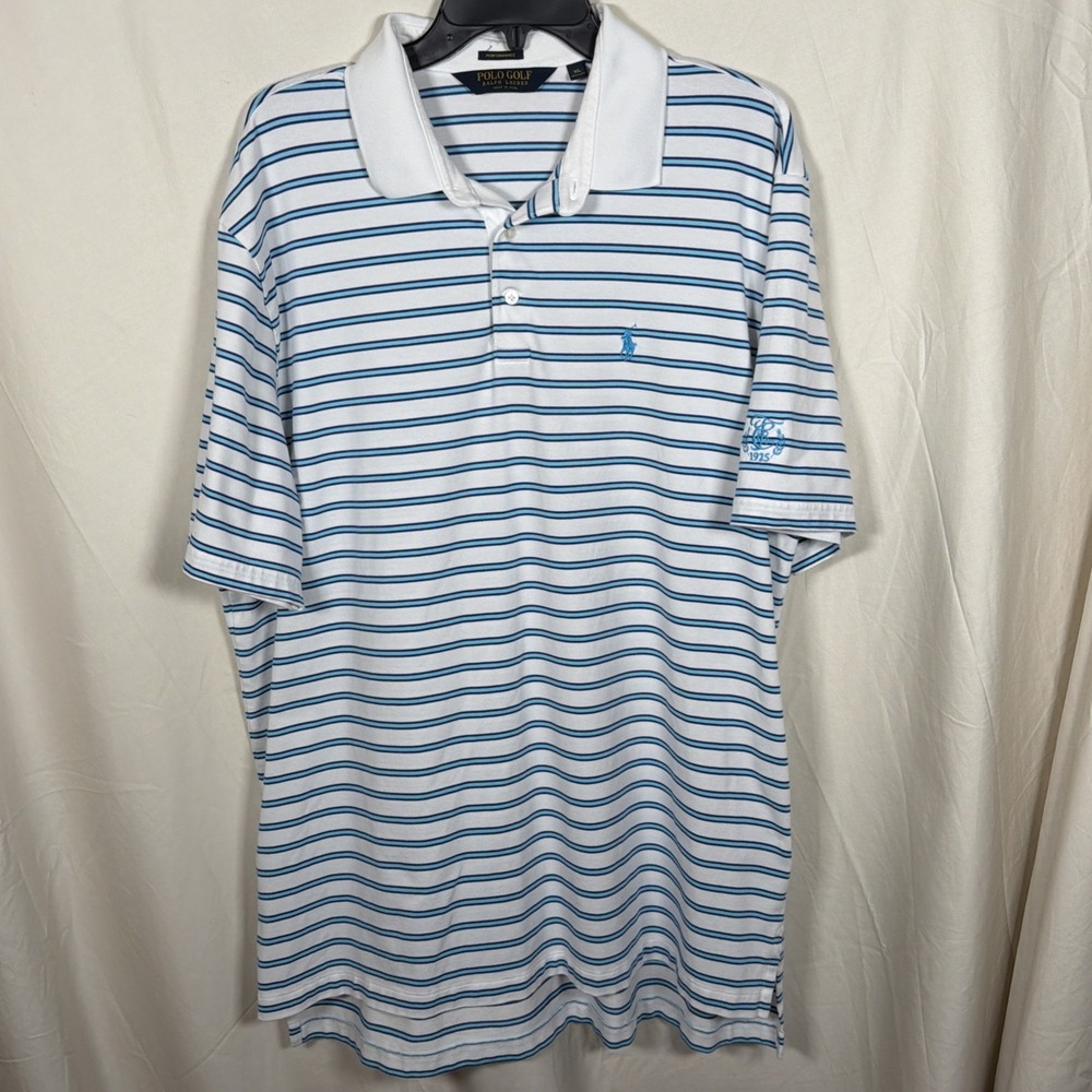 Polo Golf Ralph Lauren Polo Shirt XL Blue White Stripe‎ Performance Golf CC
